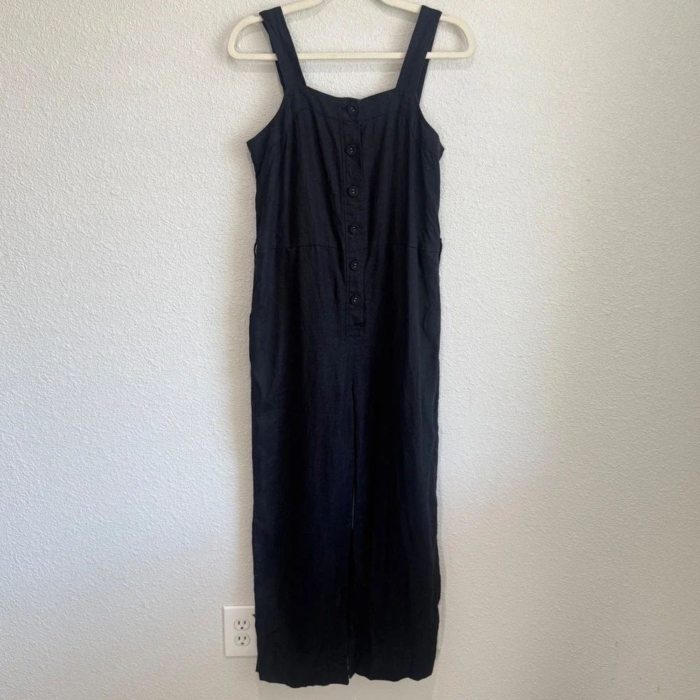 Everlane Black 100% Linen Picnic‎ Jumpsuit Button Front Wide Leg Womens Size 0